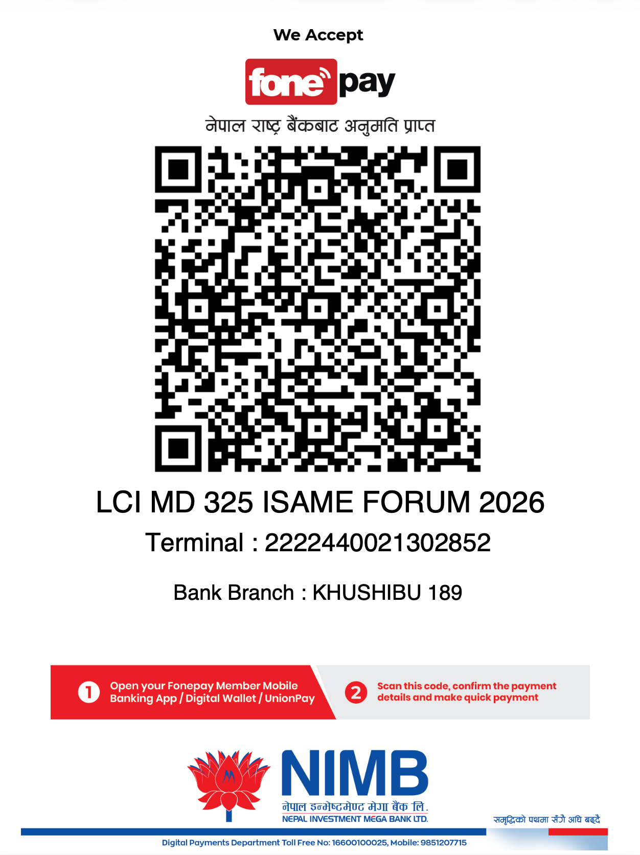 FonePay payment QR — LCI MD 325 ISAME Forum 2026